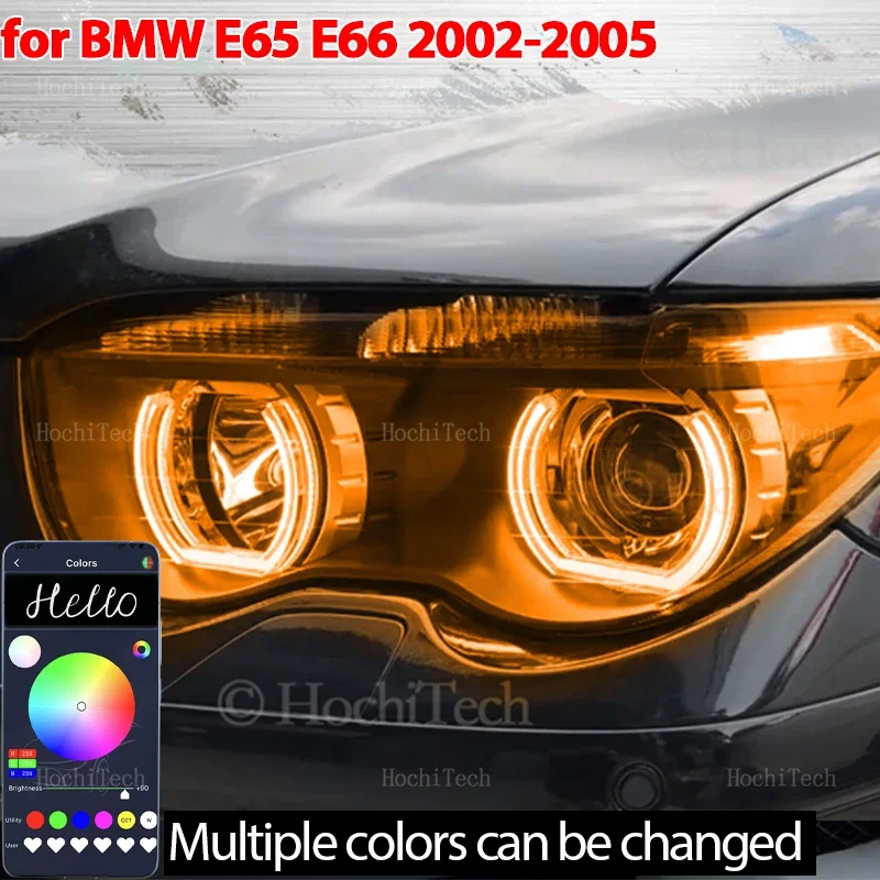 

Комплект колец RGB «Ангельские глазки» с разноцветной вспышкой, пульт дистанционного управления для BMW 7 серии E65 E66 Pre-facelift 745i 745Li 760Li 760i 2002-2005