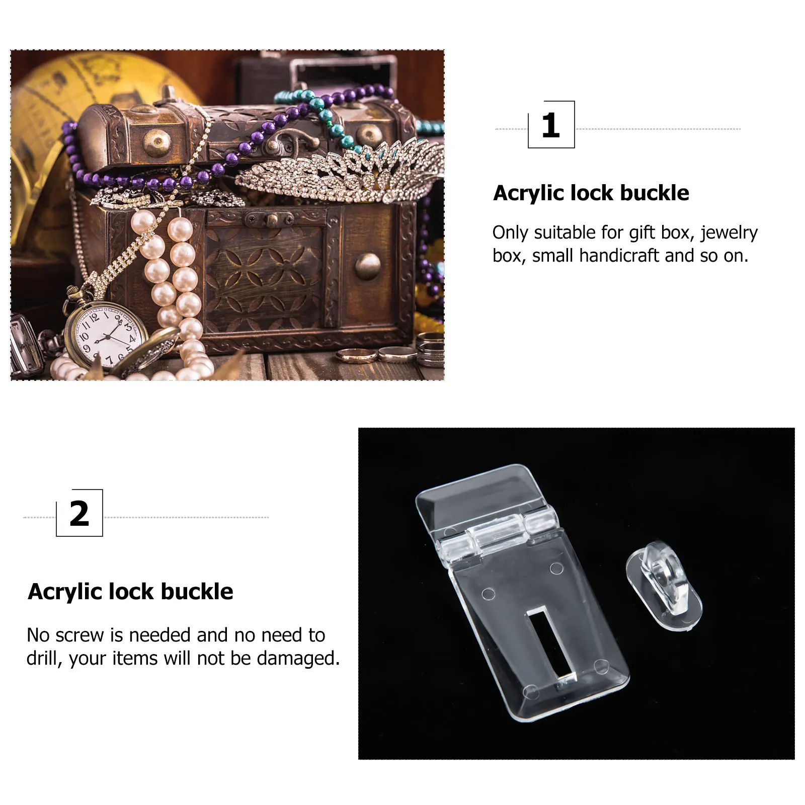 

20 Sets Acrylic Bag Lock Buckle Plastic Hasp Latch Hinge Transparent Locks Clear Hinges Crystal Snap Fastener Pet Door Child