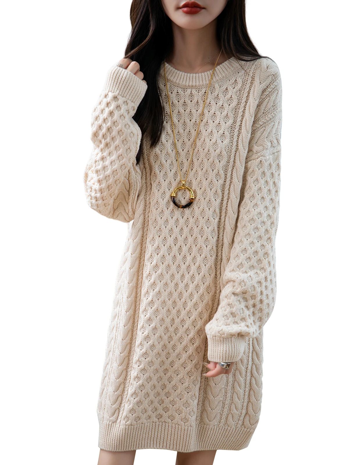 

O Neck Sweater Knit Top for Women Merino Wool Blend Pullover Fall Winter Fashion Long Sleeve Oversize Top Sweater Woman Clothing