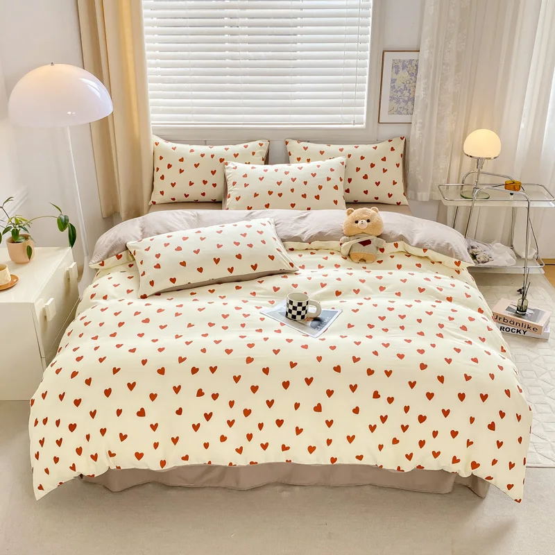 ロマンチックなハート型の寝具セット,赤いハート型の掛け布団カバー,ガーリーなポリエステル掛け布団,バレンタインデーの掛け布団カバー,3個