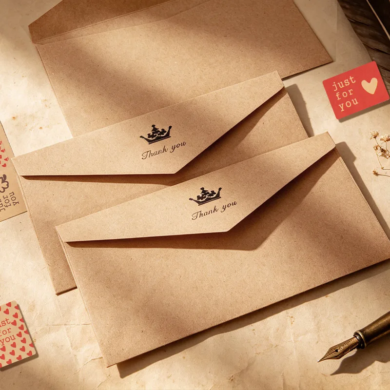 Vintage kraft paper envelopes, greeting cards, time letter bags, customizable postcards and invitations