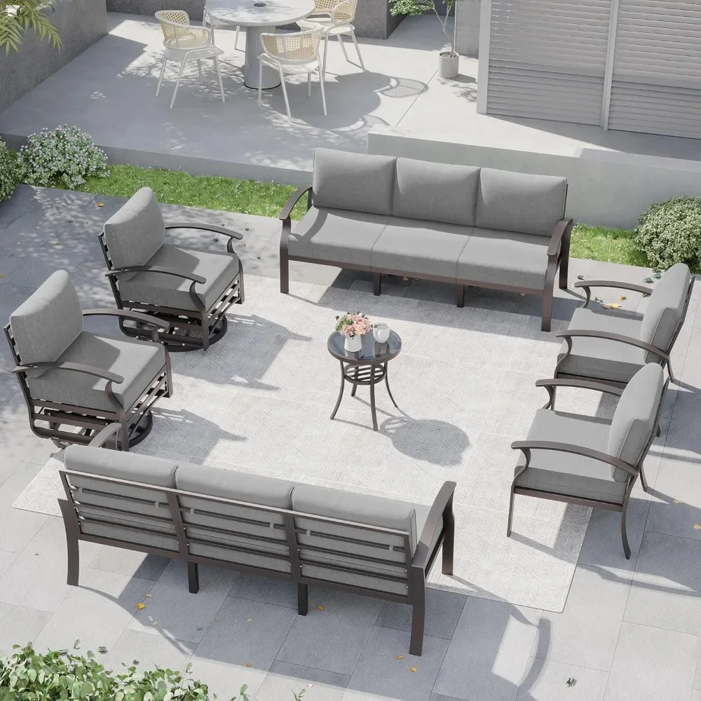 

10-Seat Patio Furniture Set Metal Outdoor Conversation Sets W/Swivel Rocking Chairs Patio Sectional Sofa W/5.1 Inch Cushion