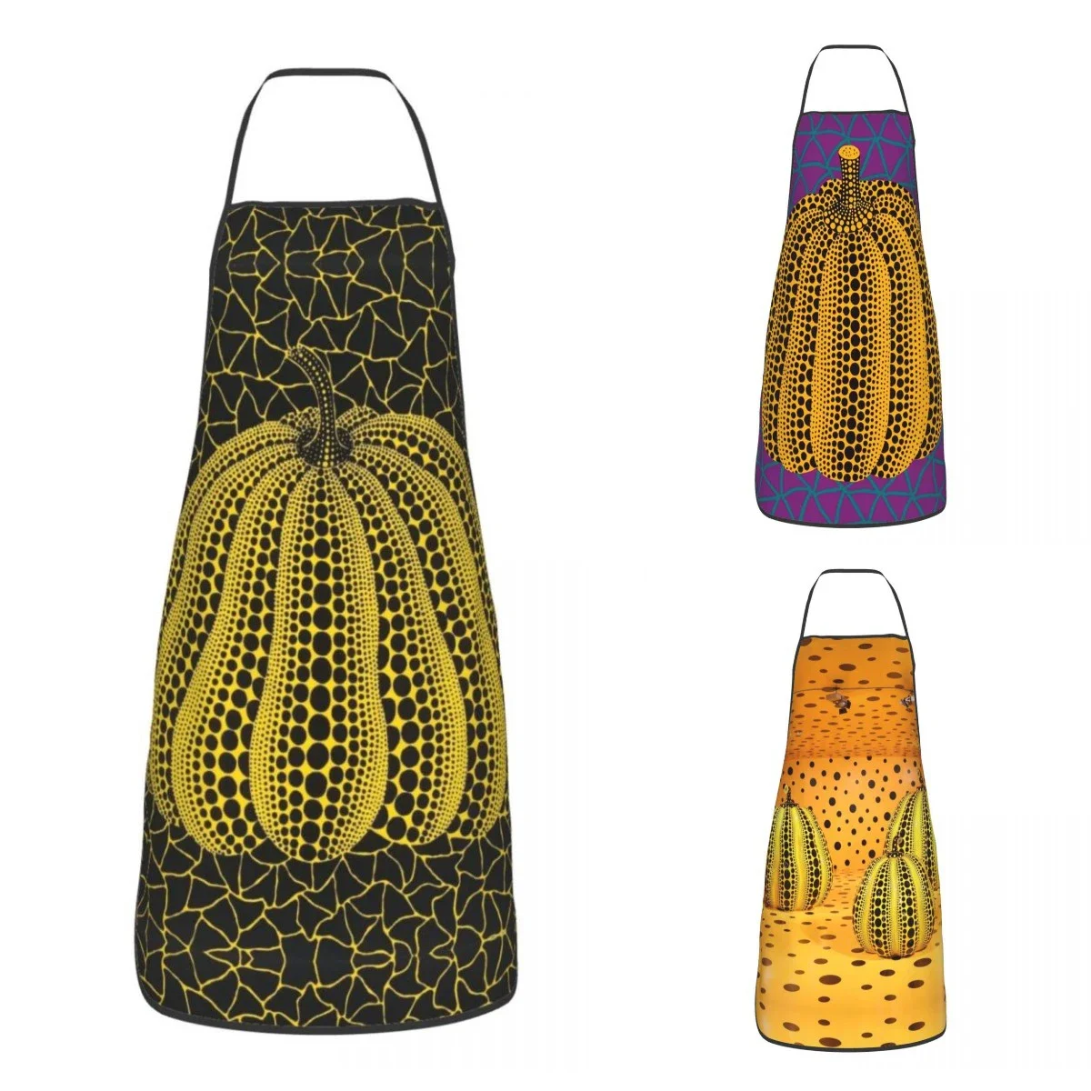 Unisex Midnight Pumpkin Yayoi Kusama Bib Apron Adult Women Men Chef Tablier Cuisine for Kitchen Cooking Modern Art Baking