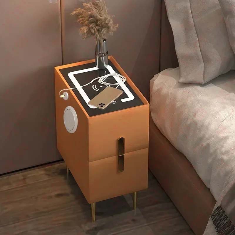 Smart Bedside Table Modern Style Bedroom Mini Nightstands with Wireless Charging Bluetooth Speaker Multi-Function Side Cabinet