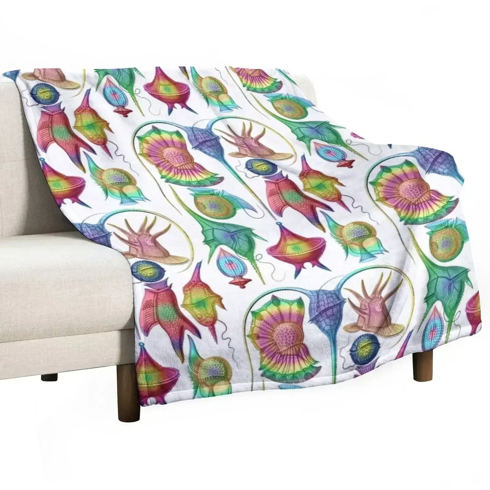 

Ernst Haeckel Peridinea Plankton Algae Rainbow Throw Blanket Sofa Throw Beach Flannel Fabric Hairys Blankets