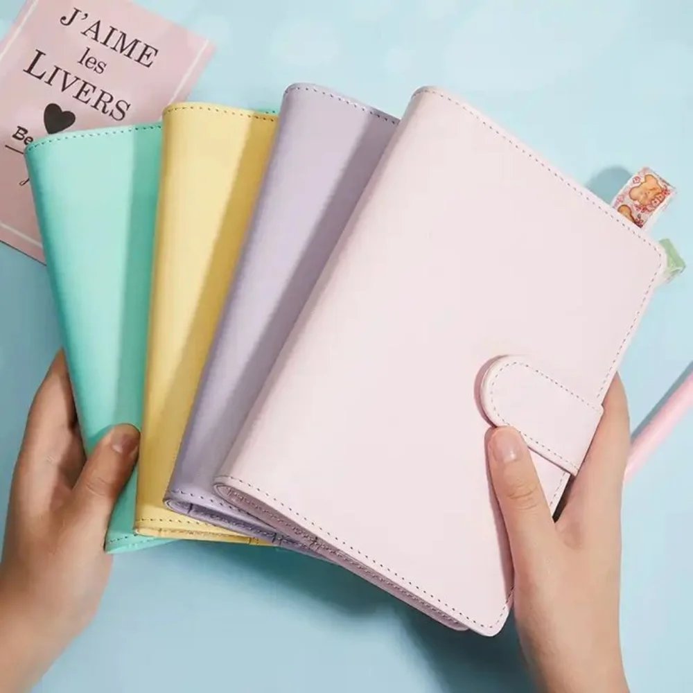 PU Leather A5/A6 Binder Notebook Cover Macaroon Color 6 Ring Binder Loose Leaf Notebook Cover Refillable with Pen Loop