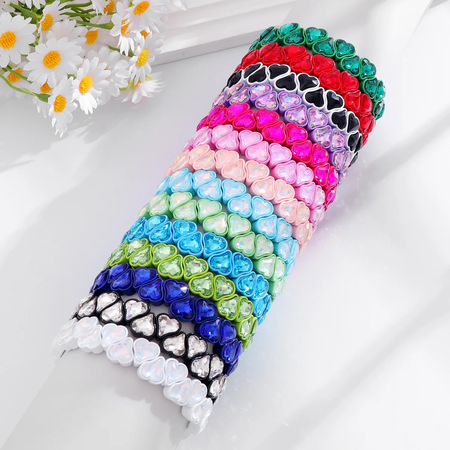 Heiß begehrte neue Herz-Kristallglasperlen Liebes-Legierung Elastische Manschetten Emaille-Armband Damen Manschetten-Emaille-Armband Damenschmuck – Detail 1