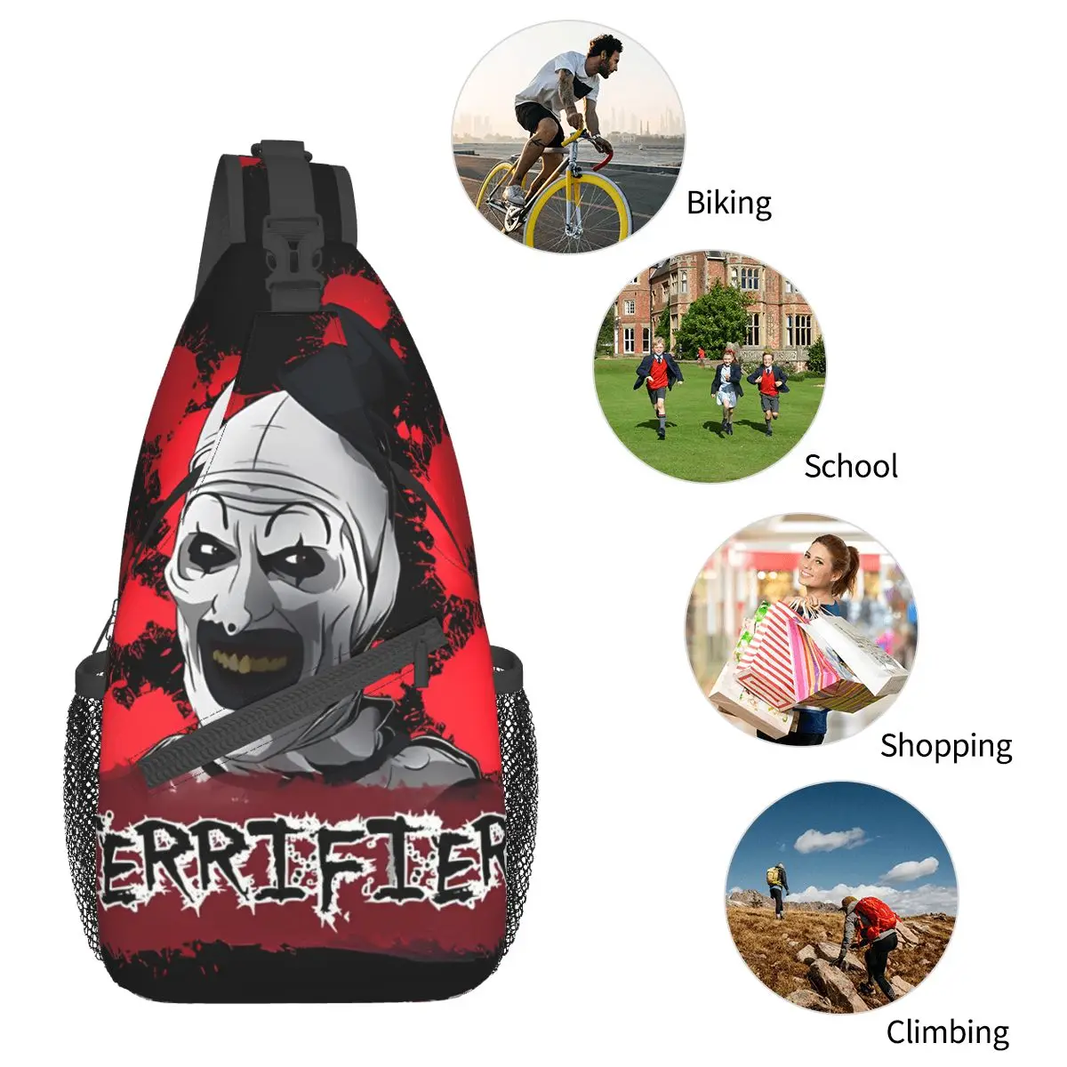 Mensen Noemen Me Kunst De Clown Crossbody Borstzakken Terrifier Horrorfilms Zakken Reispakket Messenger Sport Tieners Schoudertas