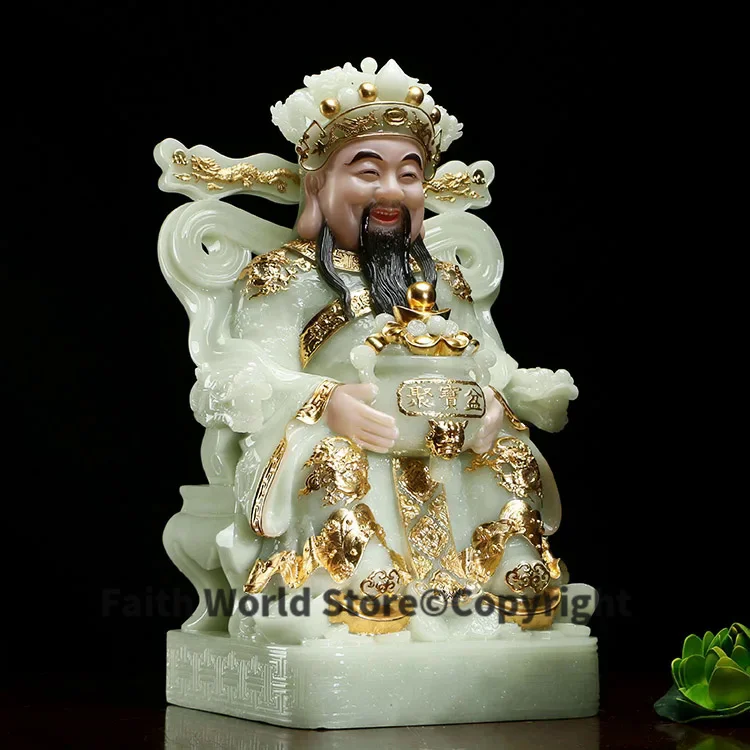 40cm large # High-grade home company SHOP efficacious Mascot Mammon God of wealth Natural jade gilding carving Sculpture statue