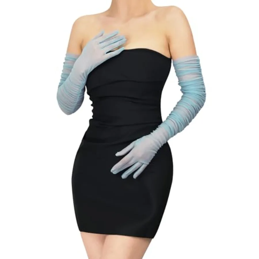 Women's Sexy Sheer Gloves Mesh Tulle Super Long Gloves Opera Christmas Costume Party Dance Glove