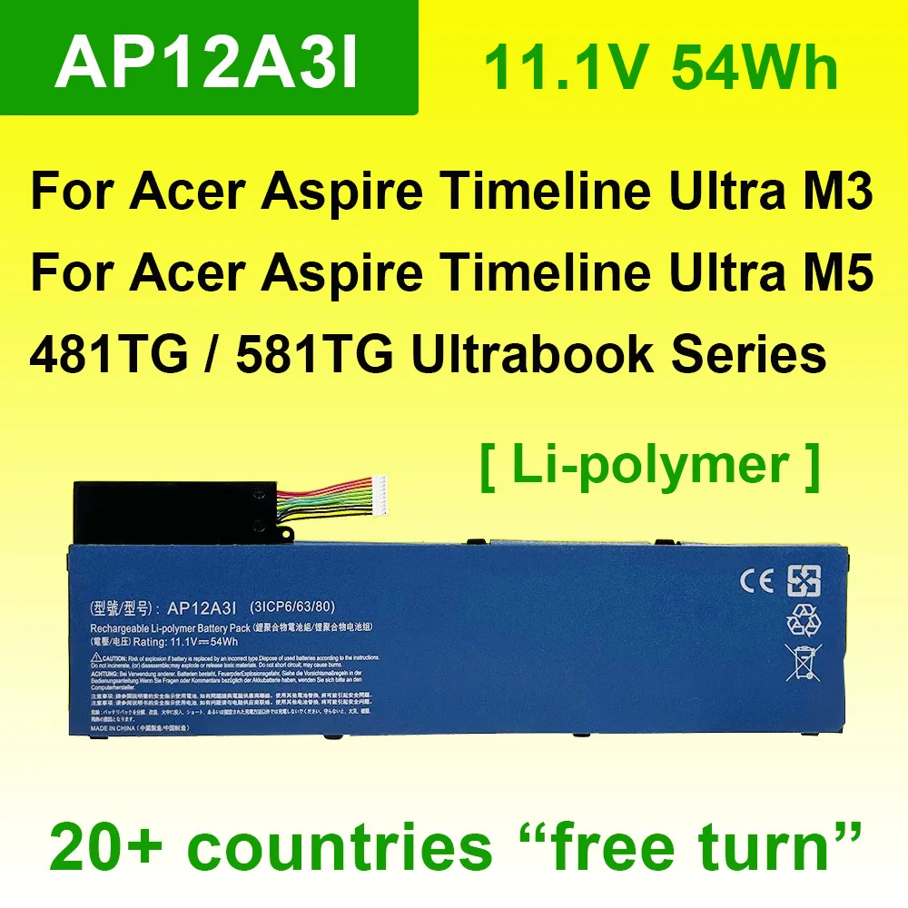 11.1V 54Wh AP12A3I Laptop Battery For Acer Aspire Timeline Ultra M3 M5 M3-581TG M3-481TG M5-481TG M5-581TG AP12A31 3ICP6/63/80