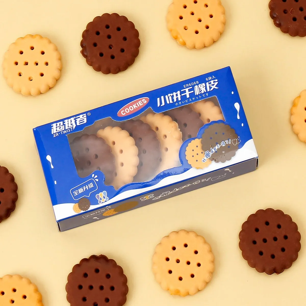 1 Schachtel Keks-Radiergummi-Briefpapier, süßer Kawaii-Schulbedarf aus kreativem Keksgummi, neuartiger und süßer Kuchen-Radiergummi