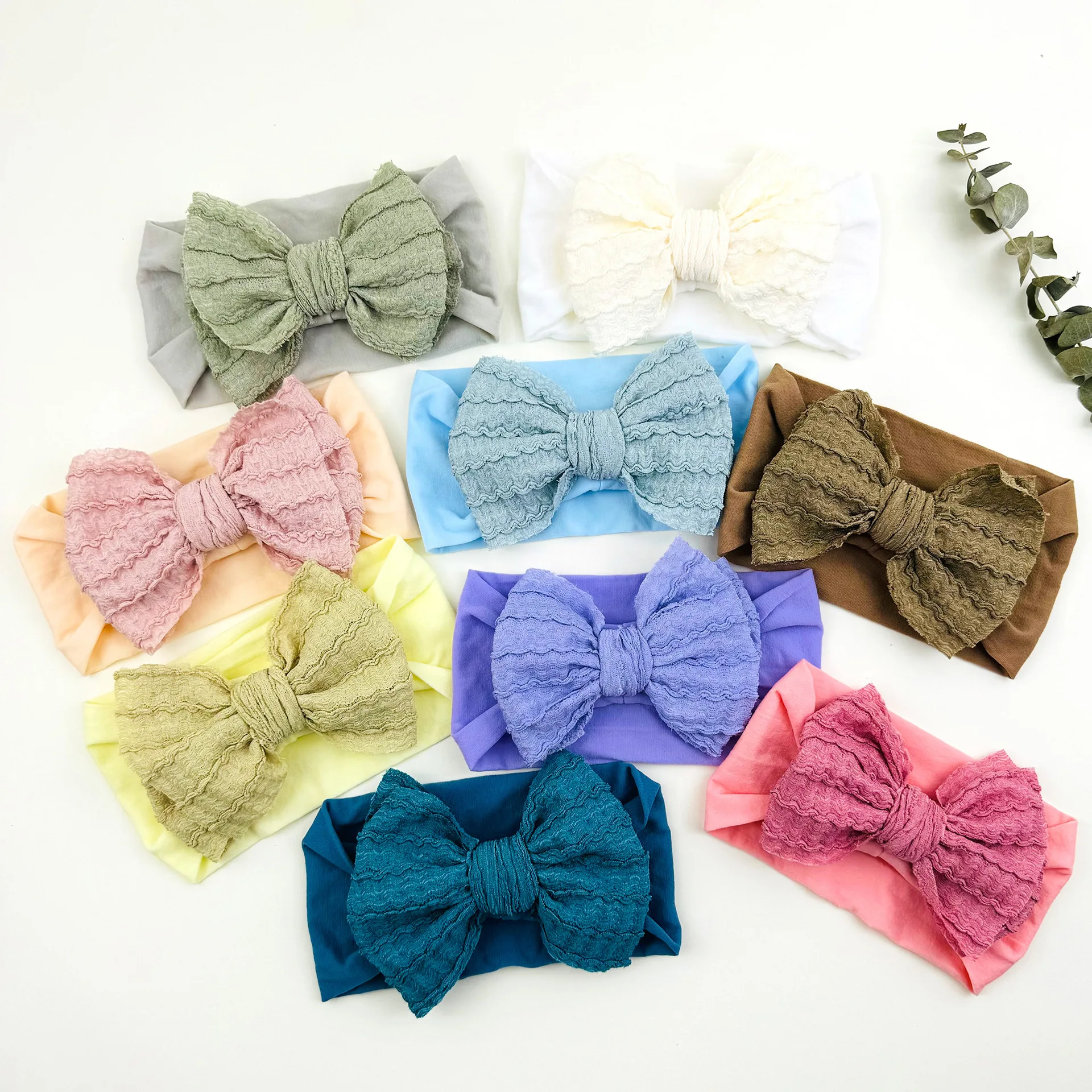 

27PC/lot Ribbed Bow Nylon Headband Baby Solid Bowknot Elastic Hairbands Infant Toddler Cotton Head Wraps Kids Girls Headwear