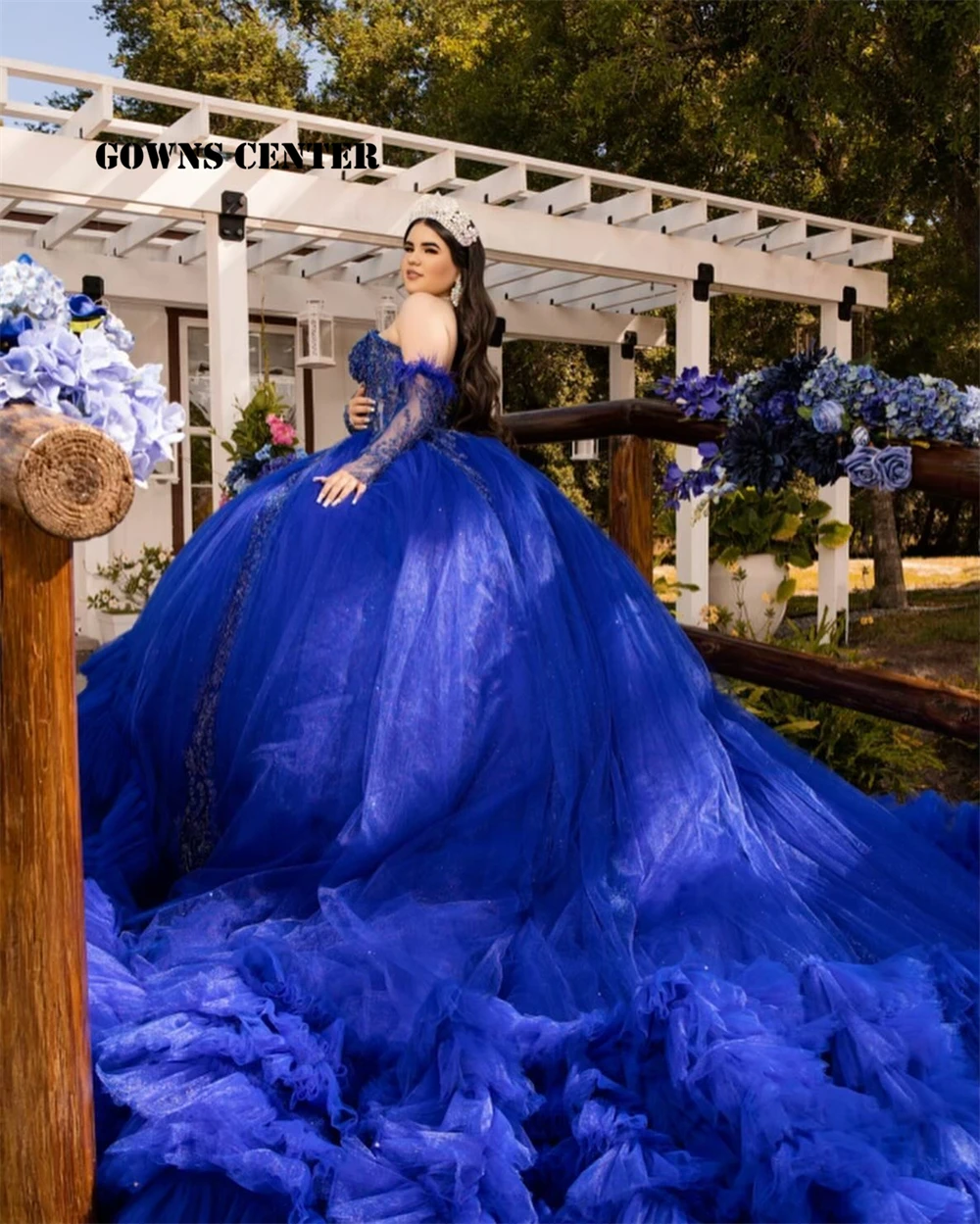 

Three Quarter Sleeve Ruched Royal Blue Quinceanera Dresses Ball Gown Birthday Party Dress Lace Up vestidos de 15 años Customized