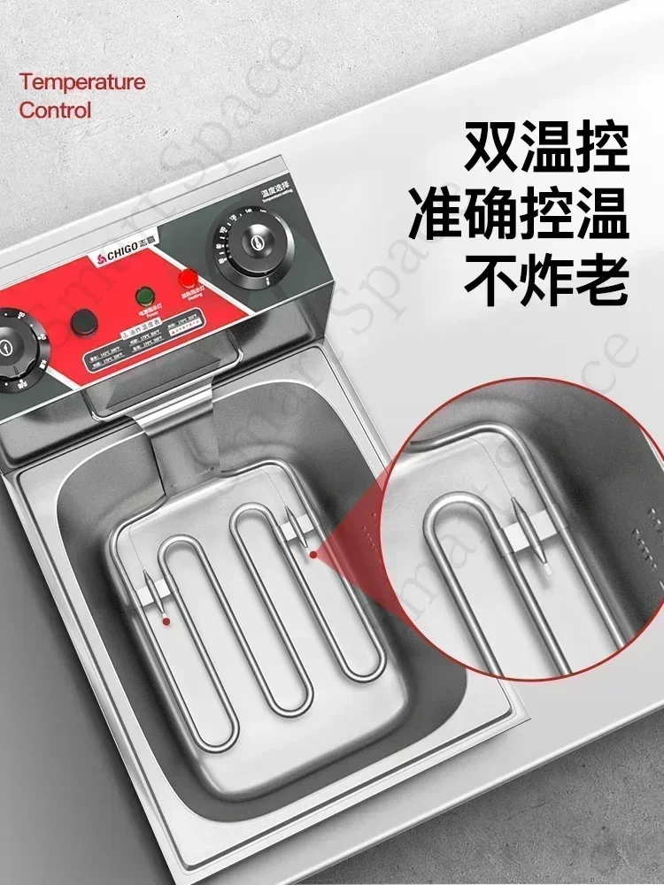 مقلاة كهربائية تجارية جديدة (أسطوانة مفردة/مزدوجة، مع توقيت) لقلي البطاطس والدجاج.