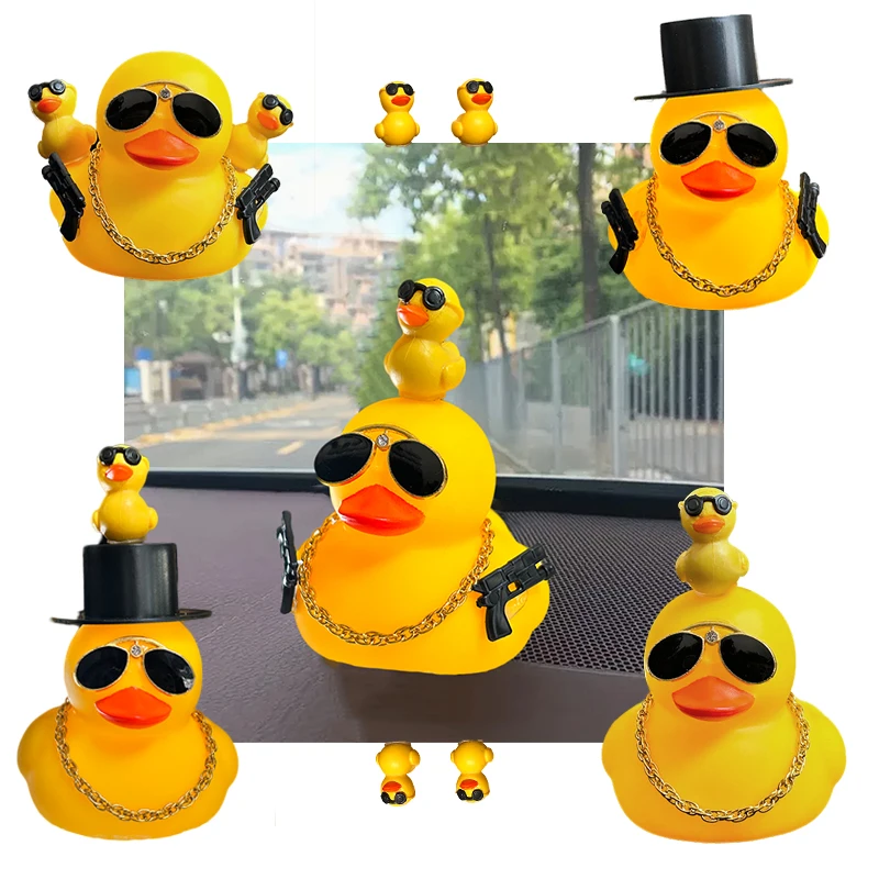 Rubber Duck Toy Car Ornaments Car Dashboard Decorations Motor Accessories Yellow Duck Ornaments with Helmet for Bike Cycling