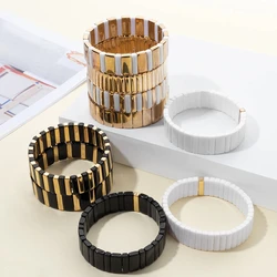 BEUTIFOR Acrylic Gold Color Women Bracelet 4*16mm 8*16mm Boho Elastic Beads Bangle Women Jewelry Accessories