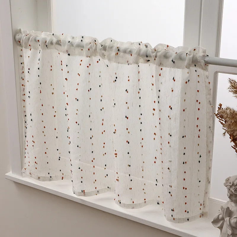 

Window Valance Rainbow Bean Embroidery Sheer Linen Short Curtains Farmhouse for Kitchen Coffee Room W180xL60cm Rod Pocket Rustic