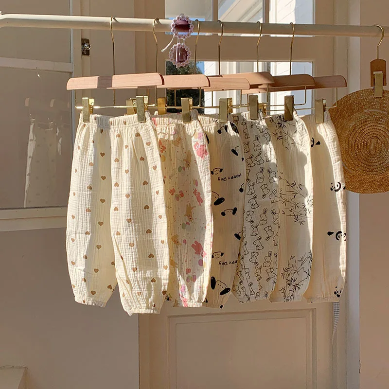 

Printed mosquito-proof pants thin boys and girls cotton gauze bloomers children's loose Harlan pants versatile trousers
