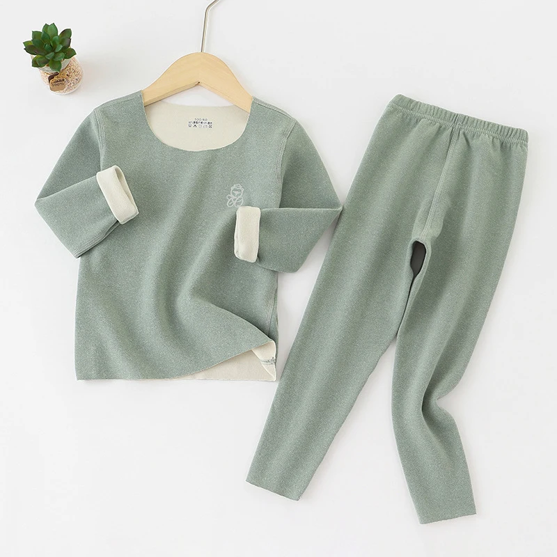 2-14 Years Autumn Keep Warm Lining With Velvet Boys Girls Pajamas Clothing Set Sleeping Kids Clothes Shirt+Pants 2Pcs Outfit