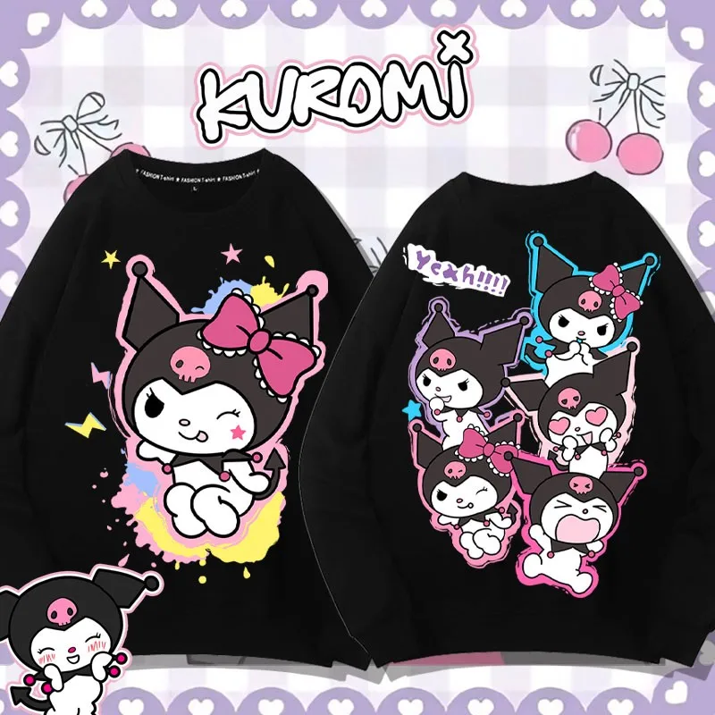 Kulomi Hoodie kerah bulat musim gugur baru 2024 mantel katun Mode Anak perempuan Sanrio Oversize