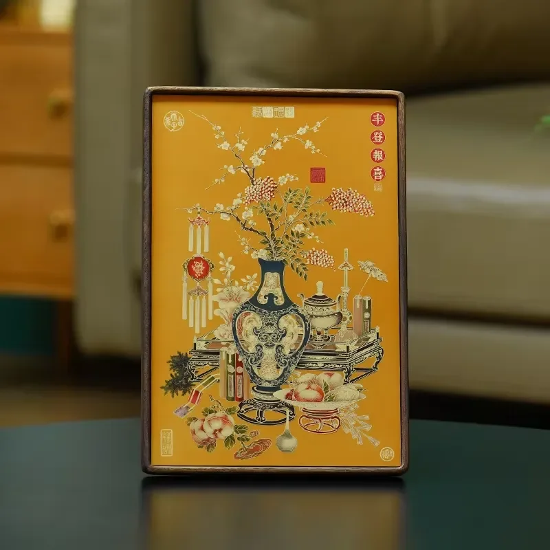 Fengdeng Baoxi Bedroom Entrance Table Brass and Solid Wood Harvest Pattern Ancient Chinese Wealth Craft Home Decoration