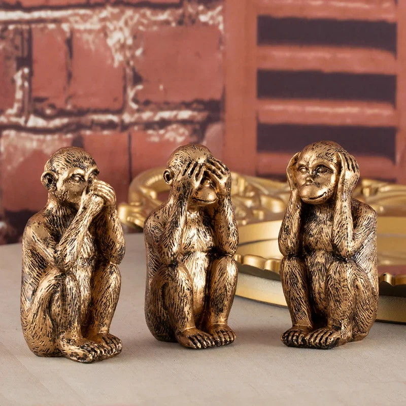 Retro Resin Three Monkey Tea Pet Ornaments Home Decoration Accessories Monkey Statue Miniature Desk Decoration