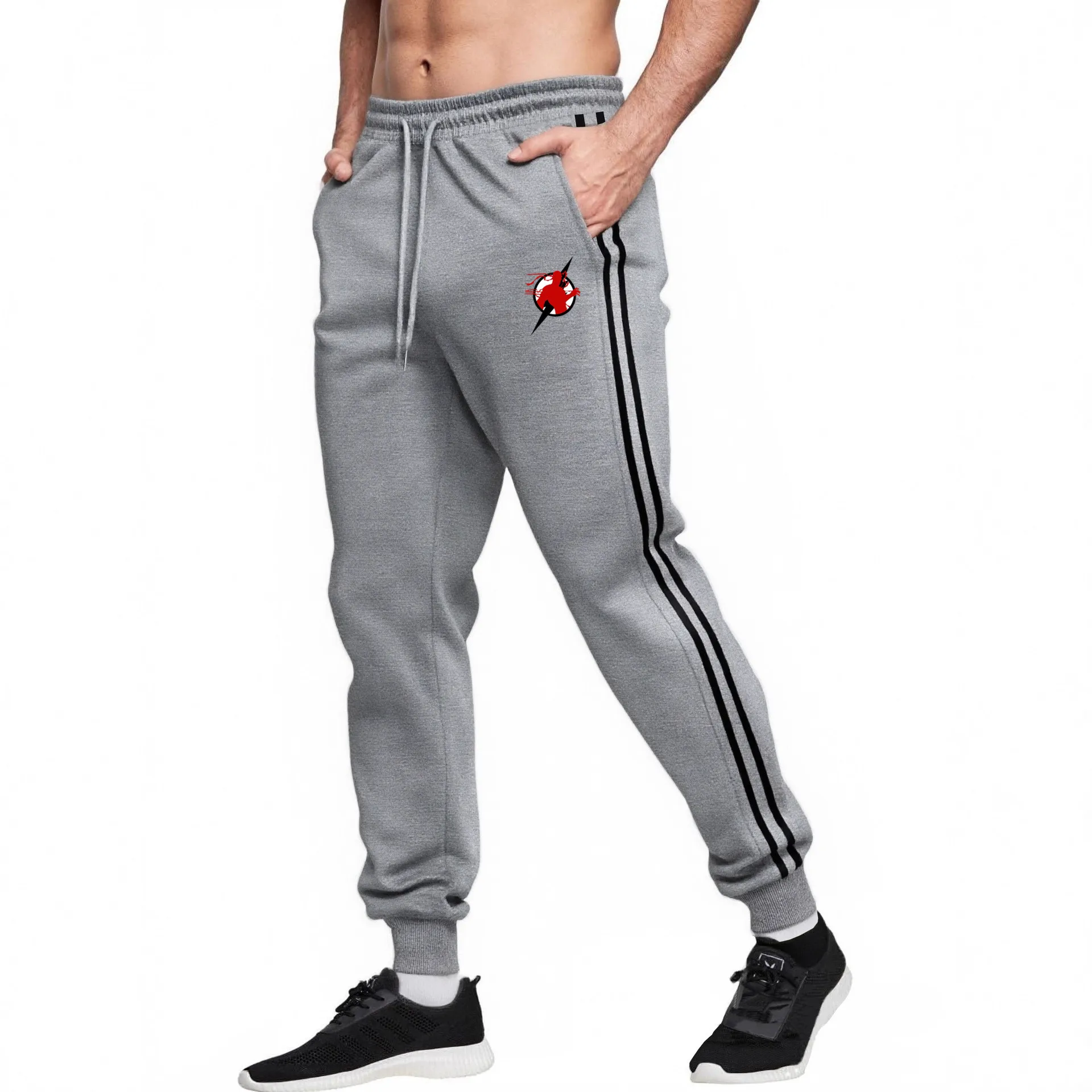 

Мужские повседневные брюки для бега с принтом, мужские повседневные тренировочные брюки, модные спортивные штаны в полоску сбоку для фитнеса, осенне-зимние спортивные штаны, брюки