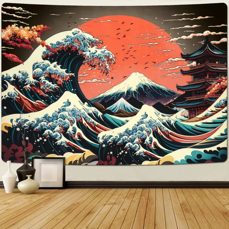 Giant Wave Tapestry Japanese Wave Retro Asian Wall Use Room Living Room Party Background Decoration