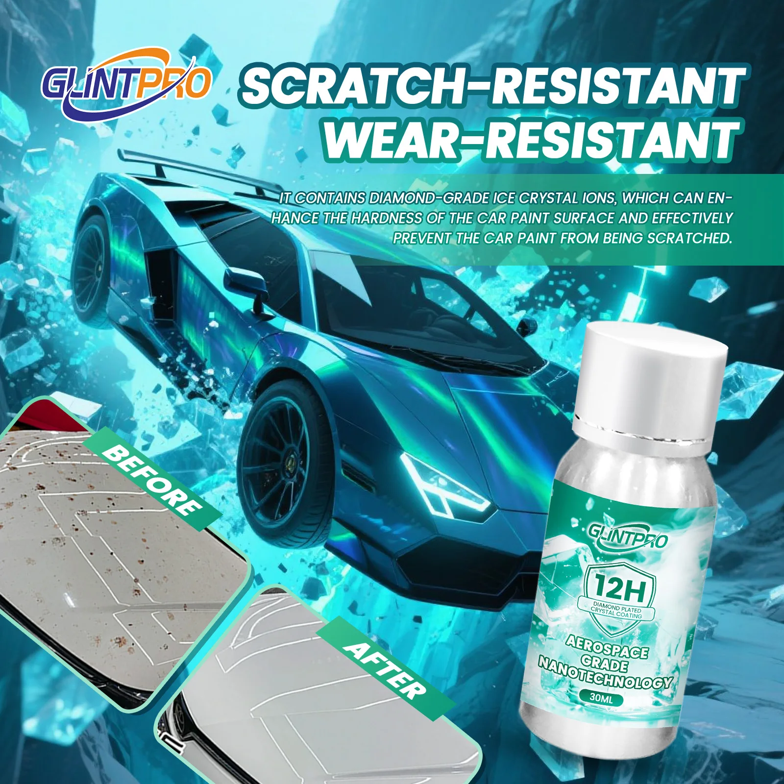 طقم سيارة مطلي بالكريستال الخزفي 12 ساعة + عالي اللمعان ومضاد للخدش وطلاء شمع السيارة وطلاء نانو للسيارة (30 مل) #2