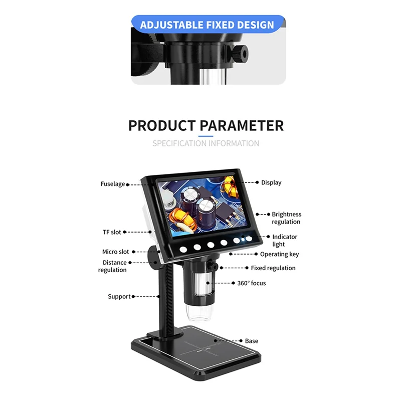 

A88E-2Pcs 4.3 Inch Digital Microscope 1000X Coin Microscope 960P Video Microscope For Adults Welding With 8 LED