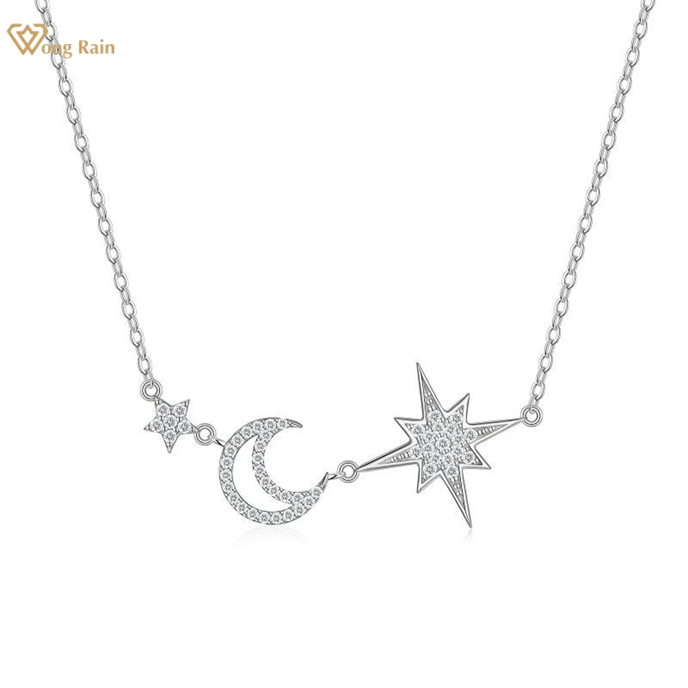 

Wong Rain Solid 925 Sterling Silver VVS1 3EX D Color Real Moissanite Diamonds Gems Star Moon Pendant Necklace Fine Jewelry GRA