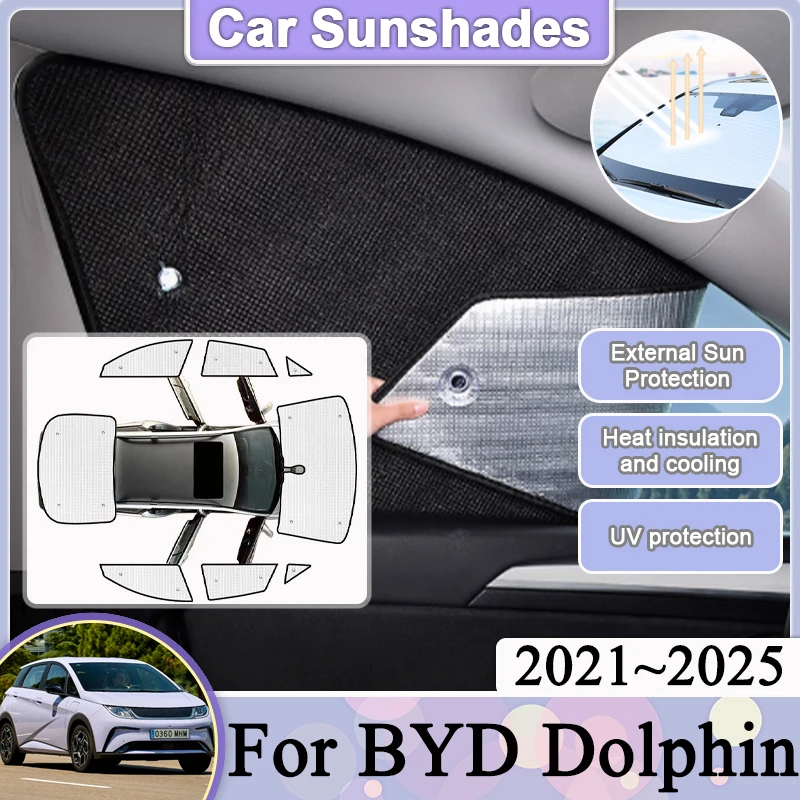 Car Full Cover Sun Visor For BYD Dolphin 2025 2024 2023~2021 Auto Parasol Black Sliver Window Sunshades Protection Accessories