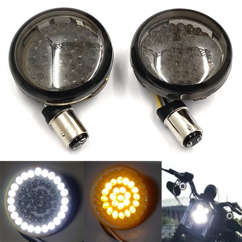 

2inch 1157 Bullet White/Amber LED Turn Signal Inserts w/Lens Cover For Harley Davidson Aftermarket Motor Parts