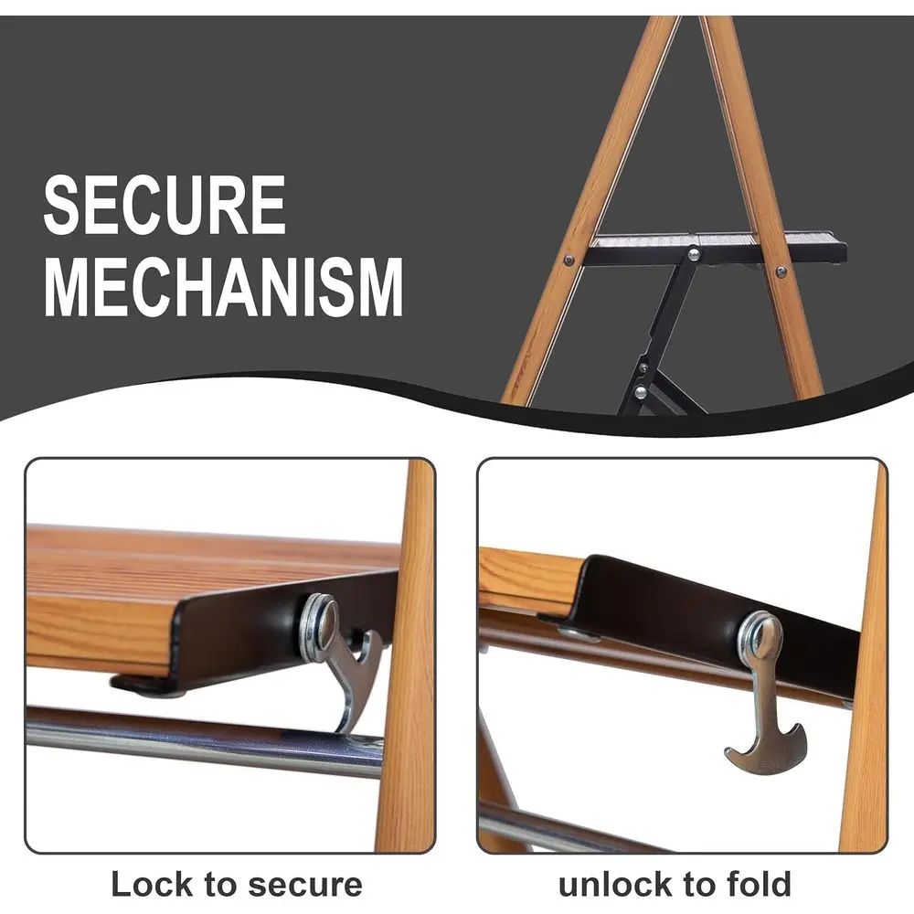 Step Ladders 3-Step Woodgrain Finish Aluminum Folding Step Stool Wide Pedal,Anti-Slip Portable Sturdy for Home & Kitchen Office