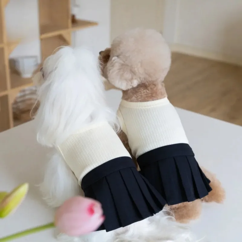 

Pet Dog Clothes School Uniform Pleated Skirt Cute Vest Skirt Fashion Teddy Clothes for Small Dogs Dog Dresses Puppy Clothing