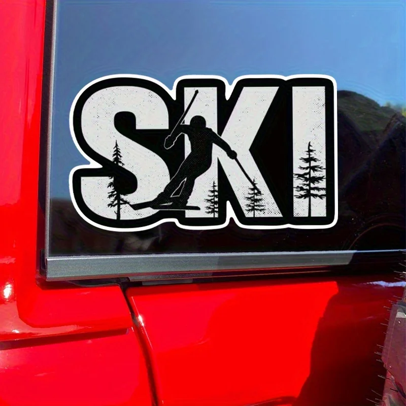 

1pc Eye-Catching Ski & Mountain Skier Vinyl Decal, Black & White Weather-Resistant Sticker for Car Window, SUV & Motorcycle