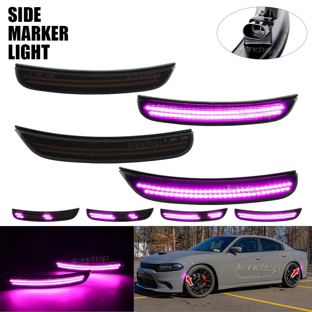 Dynamic Pink Purple Side Marker Light Turn Signal Lamp Front & Rear Side Marker Light Indicator For Dodge Charger 2015-2023