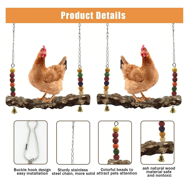 4 Pack Chicken Bird Swing,Natural Wooden Swing Toys,Wood Stand For Chick,Safe Chicken Coop Accessories For Bird,Parrot