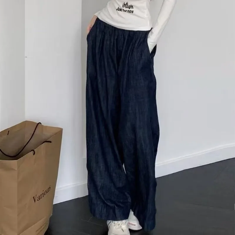 Solto retro calças de perna larga jeans de cintura alta primavera e outono feminino em linha reta até o chão calças compridas