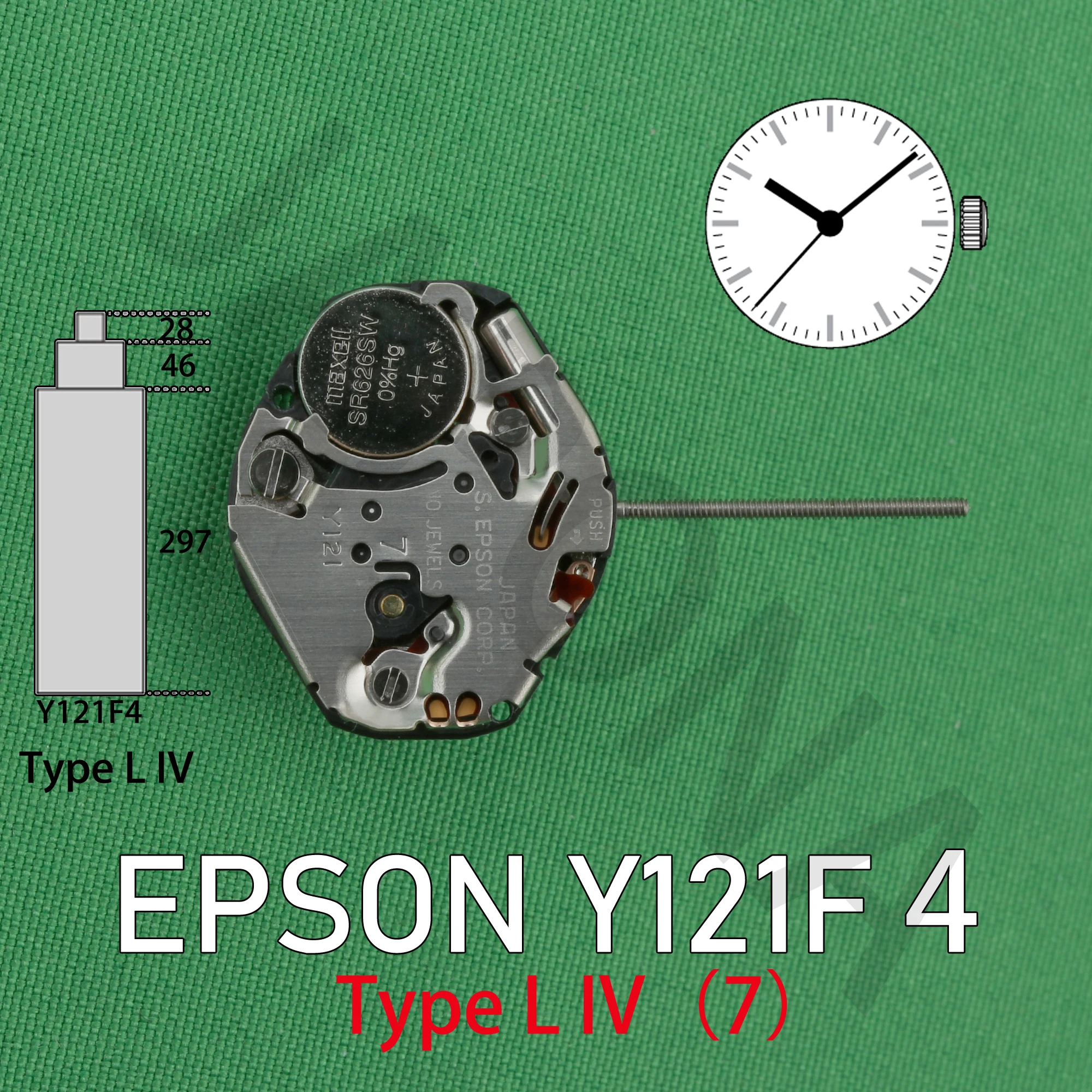 Y121 movement EPSON Y121F4 Watch Quartz Movement Longer pipe Y121-7 S.EPSON CORP NO JEWELS The number written afterwards is 7