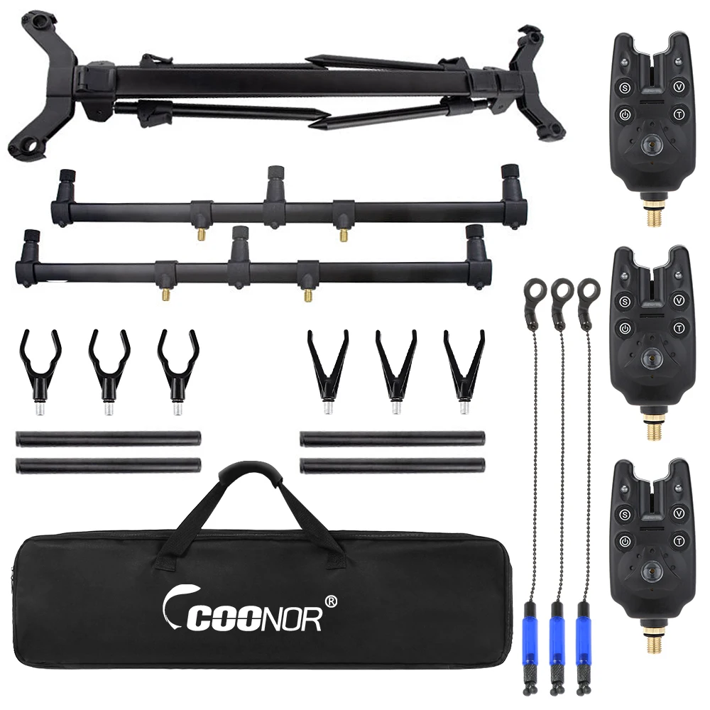 Coonor Carp Fishing Rod Stand Holder Fishing Pole Pod Stand w 3 Bite Alarms Bait Swingers Fishing Tackle Set Fishing Accessories