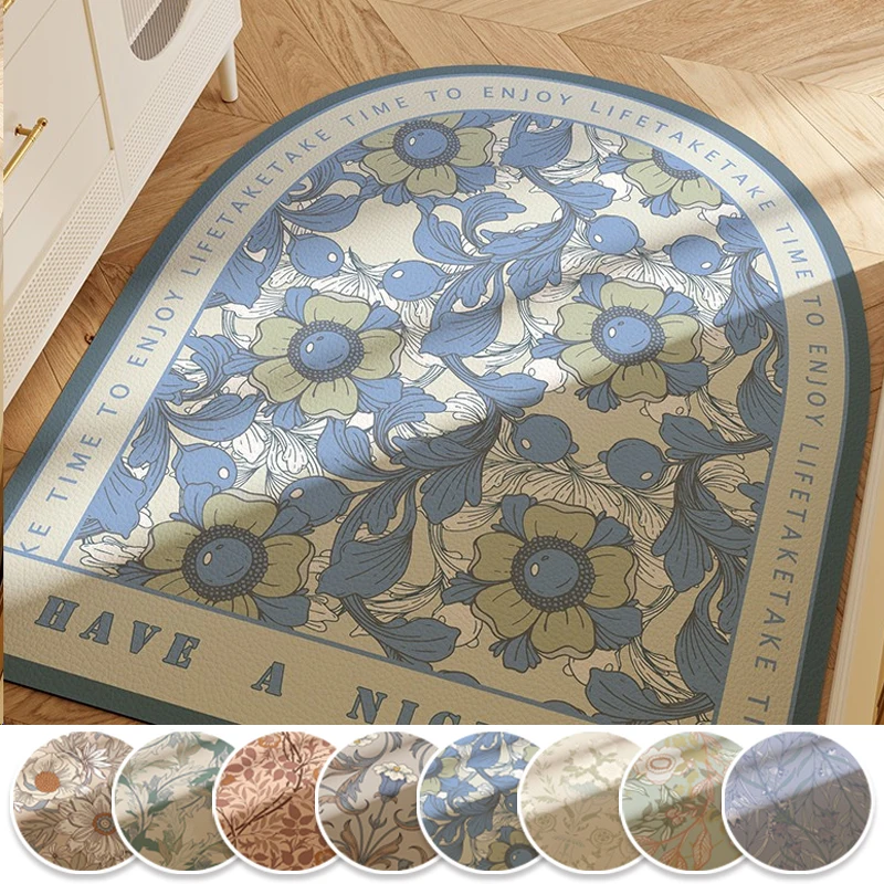 

Leather Waterproof Non-slip Foot Mats PVC Kitchen Floor Mat Long Carpet Flower Plant Flowers Pastoral Style Home Decoration Rug