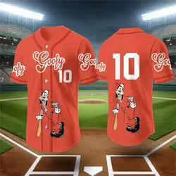 Miniso 2024 New Cute Goofy Printed Baseball T-Shirt Children Adult Fashion Cartoon Button Baseball Uniform Children's Tops