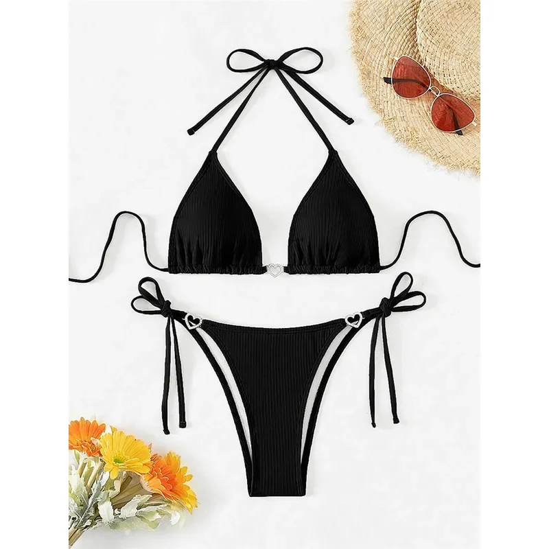 Hartvormige halter bikini dames badmode vrouwelijk badpak tweedelige bikiniset strappy hoog uitgesneden bader badpak zwemmen