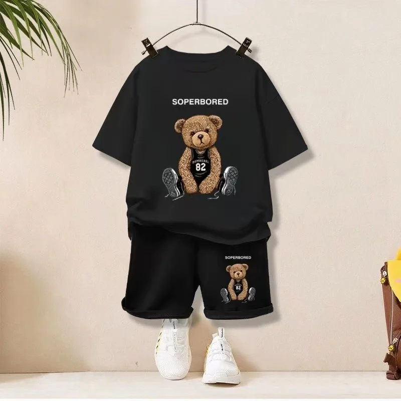 Set di vestiti estivi per neonate t-shirt e pantaloncini a maniche corte per bambini vestito da 2 pezzi vestito con fondo superiore stampato orso