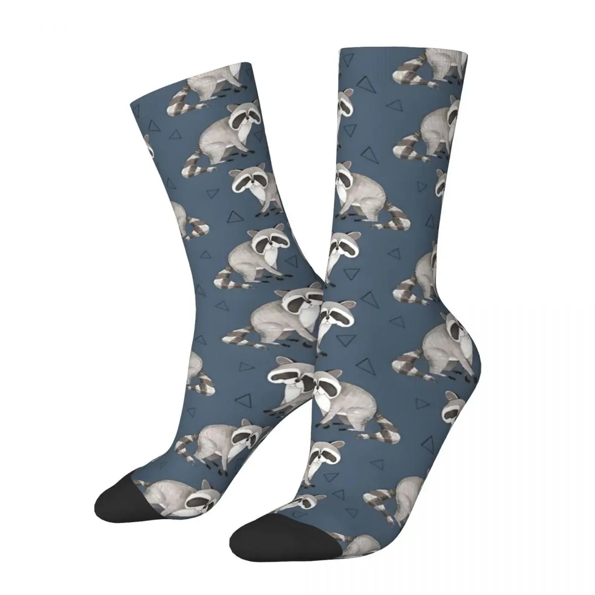 Happy Vintage Raccoons With Triangles Crazy Men's Socks Unisex Raccoon Street Style Pattern Printed Novelty Crew Sock Boys Gift