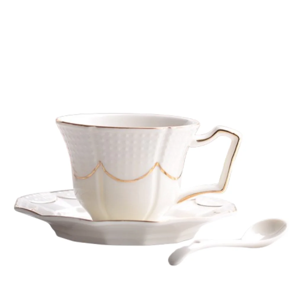 빈티지 세라믹 커피 컵과 스푼 세트 이미지