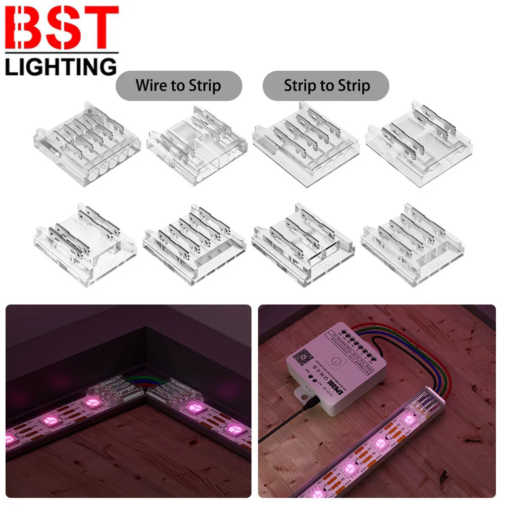 Transparent Solderless Cover LED Connector 2PIN 3PIN 4PIN 5PIN 6PIN For WS2811 WS2812B WS2815 5050 RGBW RGBCCT Led Strip Light