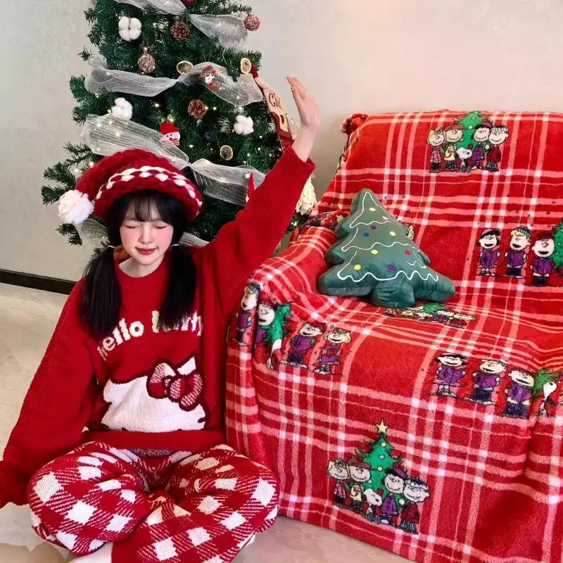 حار أنيمي مرحبا كيتي منامة السراويل Kawaii الكرتون المرأة منامة عيد الميلاد نمط ملابس خاصة الفتيات الشتاء الدافئة ملابس خاصة الهدايا